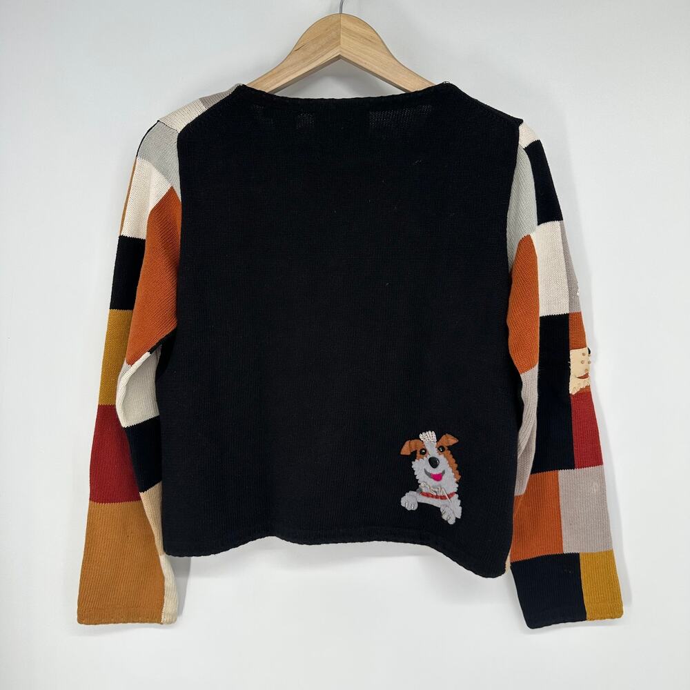 Michael Simon Vintage 90’s Dog Lover Patchwork Cardigan Sweater Beaded Novelty - Picture 4 of 13